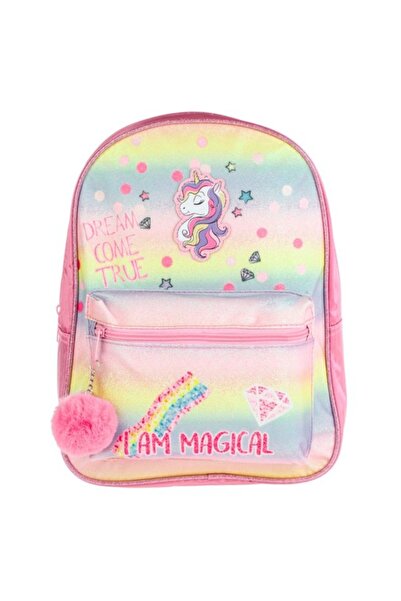 Lumi LUXURY Pink Holographic Unicorn Preschool Backpack with Pompon 24 x 10 x 31 cm