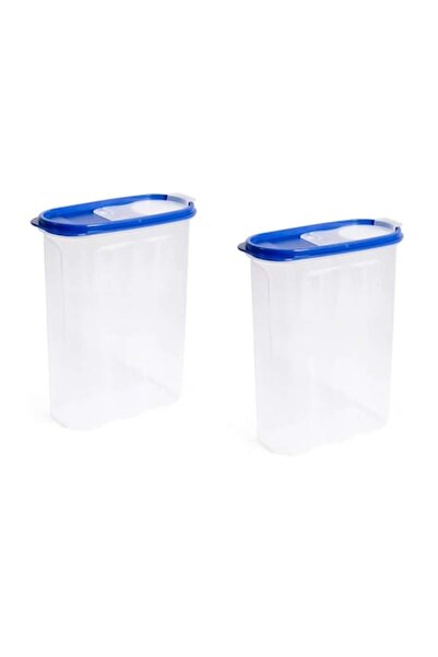 OEM Set of 2 plastic food storage containers with double blue lid, 2.4 l, 16x6.5x24 cm, transparent