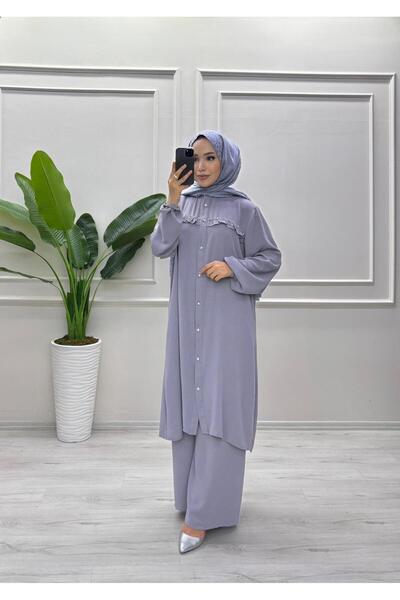 moda acar Frill Front Suit with Stone Details