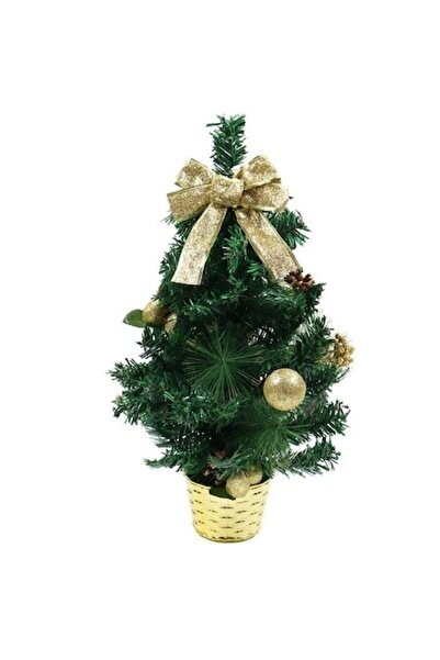 ANTBRO Brad de Crăciun decorativ cu fundă aurie și ornamente, 60 cm