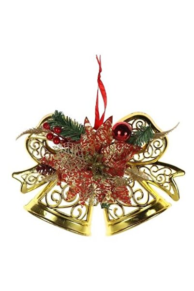 ANTBRO Ornament de Crăciun - clopoțel cu floare roșie, 37 cm