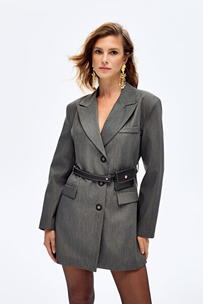 Quzu Belt Bag Jacket Dress Gray