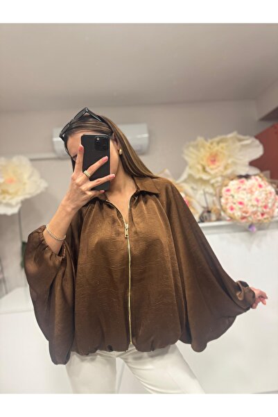 Sunshine Butik Yarasa Kollu Kahverengi Bomber Ceket