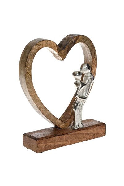 Neirini Wooden and metal heart-shaped decoration and couple figurine, Neirini, Brown/Grey, 18 x 5 x 22 cm