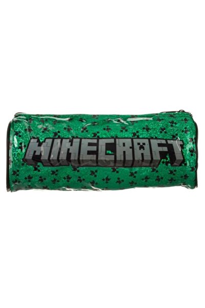 ANTBRO Minecraft Green Glitter Round Tube Pencil Case Ø 8×22.5 cm — Pixel design, compact & dura
