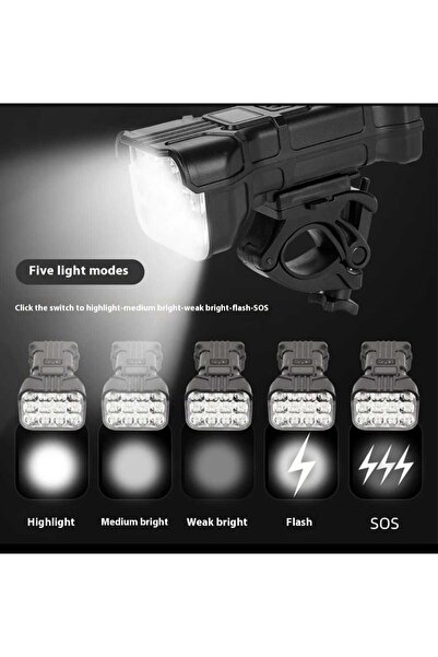 tur bike Ultra Parlak Far USB Şarjlı 12 Ledli Bisiklet / E-bike Uyumlu