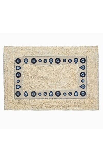 ANTBRO Covoraș de baie 80×50 cm bumbac bej cu model „Ochi albaștri” – Confort...