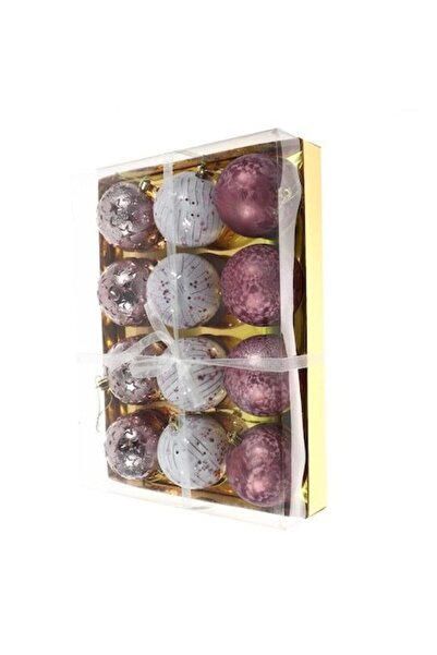 ANTBRO Set 12 globuri de Crăciun Antbro, plastic, roz, modele asortate, 8 cm