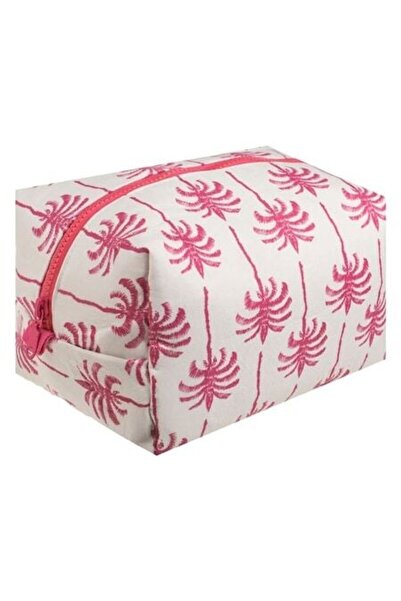 ANTBRO Trousă cosmetică de vară albă cu palmieri roz neon, compactă, ideală p...