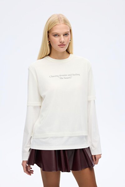 Quzu Тюлева футболка з ганді Oversize Sweatshirt Екрю