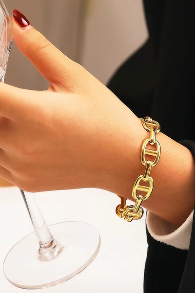 CAŞ DEKORASYON Gold Color Chain Steel Handcuff Bracelet