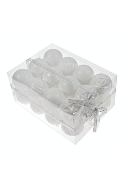 ANTBRO Set de 24 globuri de Crăciun Antbro® albe cu texturi diferite, plastic...