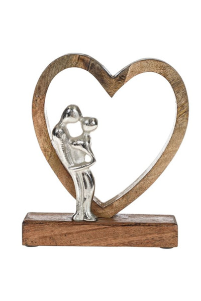 Neirini Wooden and metal heart-shaped decoration and couple figurine, Neirini, Brown/Grey, 18 x 5 x 22 cm