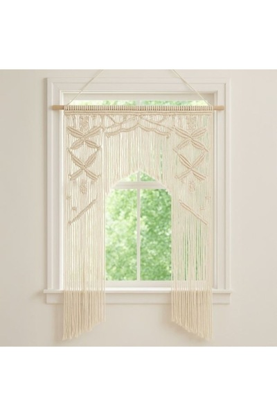 ANTBRO Macrame Decorative Curtain, Boho, Ecru, 76x91 cm