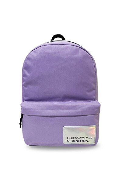 ANTBRO Benetton Holographic Lilac School Backpack with Silver Logo, 30×14×44 cm