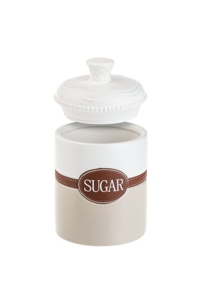 ANTBRO Ceramic Sugar Jar — White with Brown Stripe, Silicone Seal Lid, 1 L