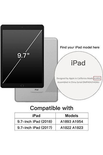 JETech حافظة iPad 9.7 (الجيل الخامس/السادس، 2017/2018) - ظهر شفاف، حامل قلم، خاصية السكون/التنشيط التلقائي، لون أسود