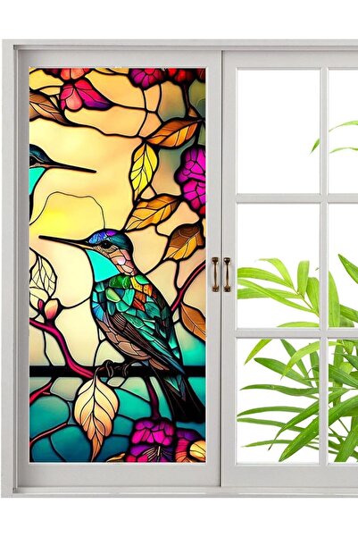 LUXER Folie Autoadeziva Pentru Geamuri Cu Efect de Vitraliu, Model Pasarea Privighetoare, 100 cm x 60 cm