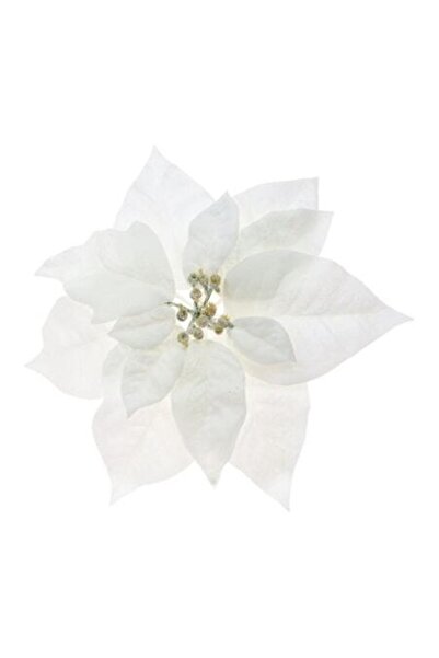 ANTBRO floare decorativă de brad de Crăciun, albă cu sclipici, 25 cm