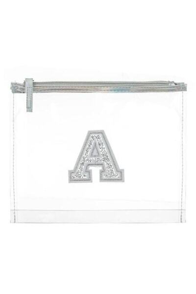 ANTBRO pungă transparentă cu litera „A” și strasuri, 22,5×19 cm