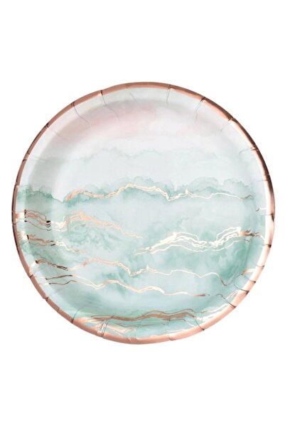 OEM Farfurii de hârtie pentru petrecere Blue Ciel cu folie roz-aurie, iluzie de vară, 23 cm - 6 buc.