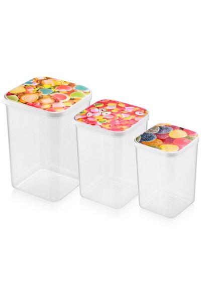 HOBBY LİFE Set of 3 Food Containers, Transparent/Multicolor, 900ml/1400ml/2100ml