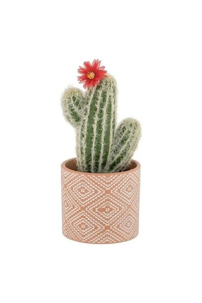 ANTBRO ® Ceramic Pot with Artificial Cactus and Red Flower, 25 cm