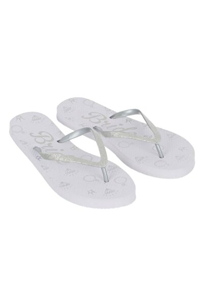 ANTBRO White Silver Glitter Beach Slippers "Bride" – for the Bride, size 37-38