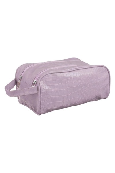OEM Geantă de machiaj liliac croco cu mâner 27x15x14 cm