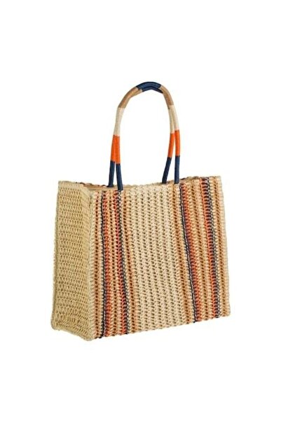 ANTBRO Geantă bej din paie cu mânere colorate, 43×15,5×34 cm – -chic și spați...