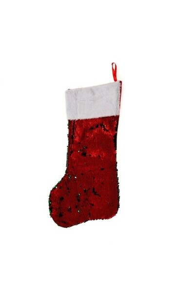 ANTBRO Șosetă decorativă de Crăciun cu paiete, verde/roșu, 47 x 27 cm