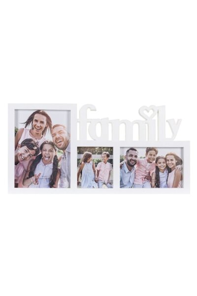 OEM White 3D Decorative Photo Frame 'Family' for 3 Photos, 40x20 cm