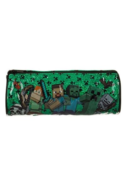 ANTBRO Minecraft Green Glitter Round Tube Pencil Case Ø 8×22.5 cm — Pixel design, compact & dura