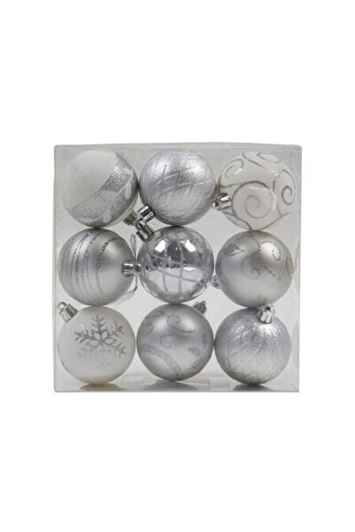 ANTBRO Set de 9 globuri de Crăciun Antbro®, argintii și albe, plastic, 6 cm