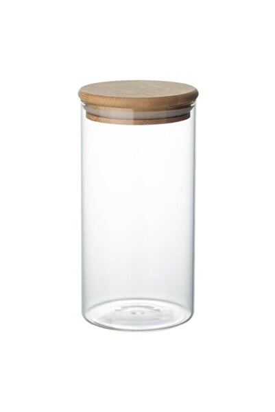 OEM Transparent heat-resistant borosilicate glass storage jar with bamboo lid, 750 ml