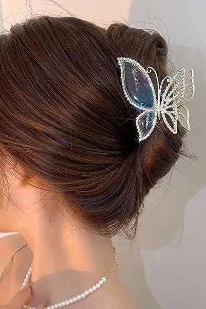 CAŞ DEKORASYON Silver Color Butterfly Model Stone Metal Latch Buckle