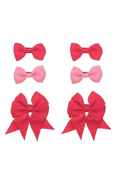 Jumbo - 3D Bow Hair Clips, 2 Sizes, Pink/Fuchsia, 6 pcs (Metal/Polyester)