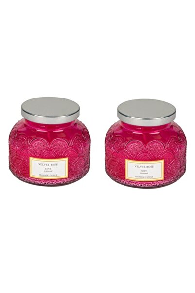 OEM Set 2 pcs Scented decorative candle in paraffin jar, 8x9.3cm, 420g, fuchsia, rose