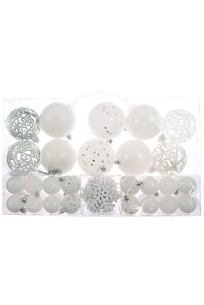 ANTBRO Set de 50 globuri de Crăciun Antbro® albe și argintii, diverse forme ș...