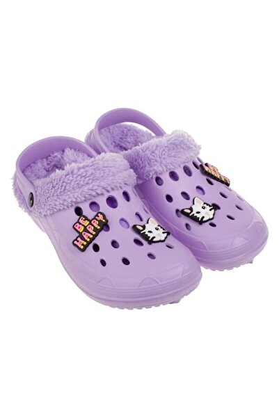 OEM Women's lilac winter clogs, artificial fur, decorative accessories, One Size