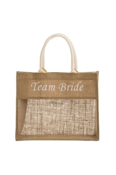 ANTBRO Geantă maro „Team Bride” din iută cu fereastră din PVC – Accesoriu ele...