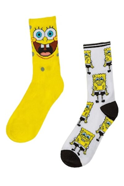 OEM Fancy Sports Socks Yellow White SpongeBob for Men - 2 Pairs