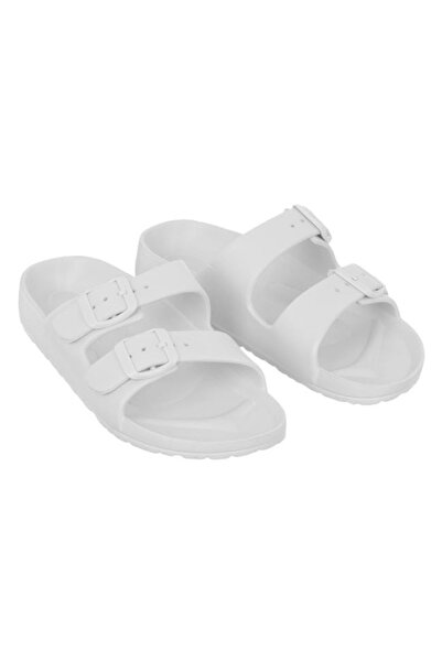 ANTBRO papuci de damă alb-gălbui mărimea 39-40 – sandale de plajă cu barete duble cu cataramă