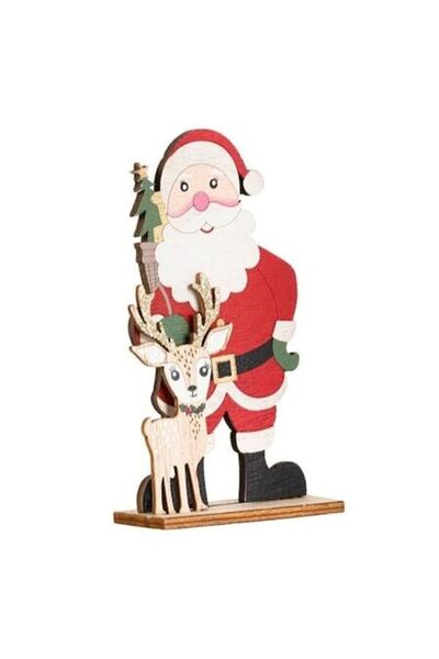 ANTBRO Decorațiune de Crăciun din lemn - Moș Crăciun cu cadouri și reni, scli...