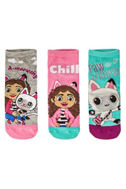 OEM Gabby's Dollhouse Short Socks for Girls - 3 Pairs (Grey, Pink, Mint Green)