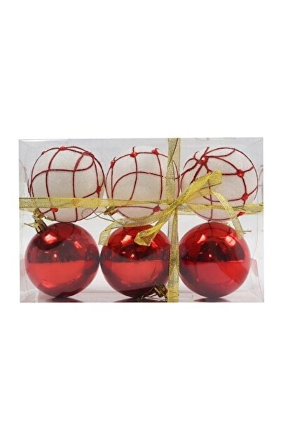 ANTBRO Set de 6 globuri de Crăciun, alb/roșu, diametru 8 cm, plastic