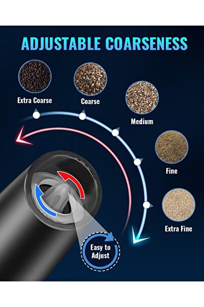 007 Electric Salt & Pepper Grinder Set, Graphite, Adjustable Grind, Battery LED, One-hand Auto, Black St