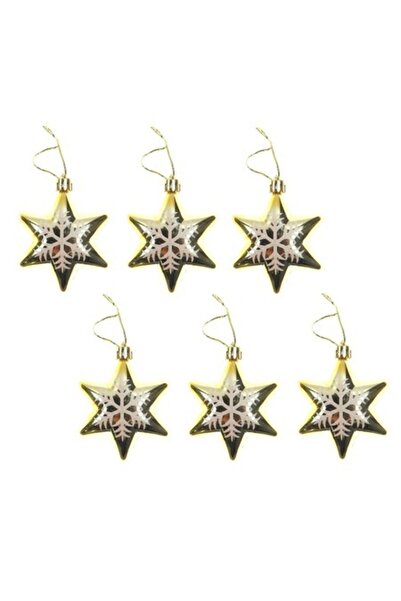 ANTBRO set de 6 globuri de Crăciun în formă de stea, galbene lucioase, din pl...