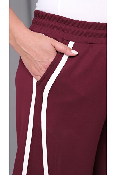 Ebsumu Women's Plus Size Extra Comfortable Fit Striped Burgundy Sweatpants