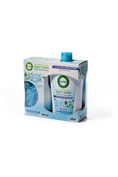covix كوفيكس غسول الجسم مضاد للجراثيم برائحة النعناع مع ليفة - 500 مل